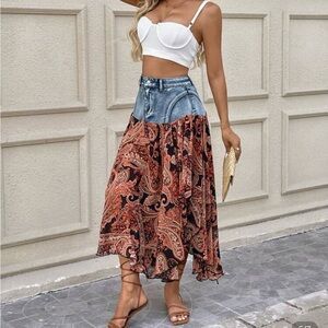 Blue and Orange Tiered Maxi Skirt